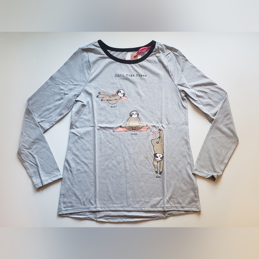 Justice girls shirt sloths gray graphic scoop neck long sleeve top size 7/8